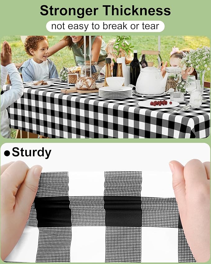 Smiry 8 Packs Gingham Disposable Table Cloth, 54 x 108 Inch Waterproof Plastic Tablecloth, Rectangle Black and White Checkered Table Covers for Picnic, Birthday, Party