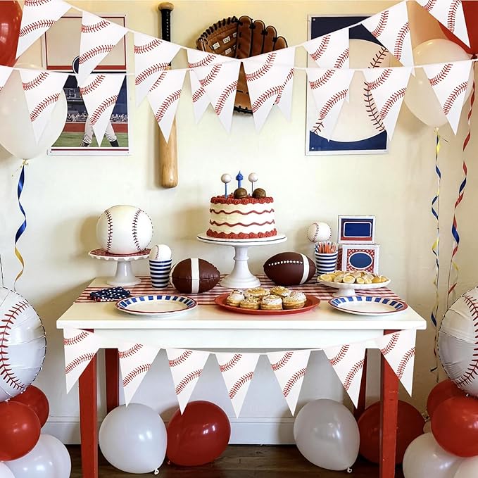 6 Pack Baseball Party Banner 9.12ft Baseball Pennant Banner Pre-Strung Sport Triangle Flag Bunting Garland for Kids Boys Baseball Birthday Party Supplies Sport Party Supplies