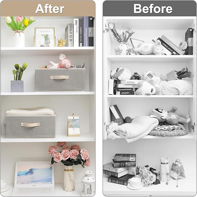 15.7 Inch Storage Baskets, Woven Fabric Bins, Storage Cubes with Reinforced Handles, Organizer Bins for Closet Shelves, Foldable, for Clothes (Beige, 3PCS/15.7*11*7.8inch)