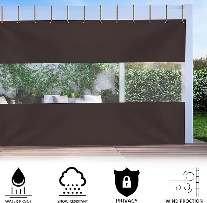 Covers & all Outdoor Clear Panel Curtain, 12 oz Vinyl Outdor Curtains for Patio, Waterproof & Weather Resistant Tarp with Brass Grommets for Pergola, Porch, Gazebos, Balcony (8'H x 15'W feet, Coffee)