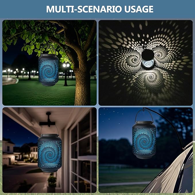 Solar Lanterns Outdoor Waterproof - 7.8" x 4.7" Solar Light for Outside with Blue Spiral, Pathway Landscape Lights for Garden, Patio, Backyard, Porch, Lawn, Mothers Day Gifts for Mom