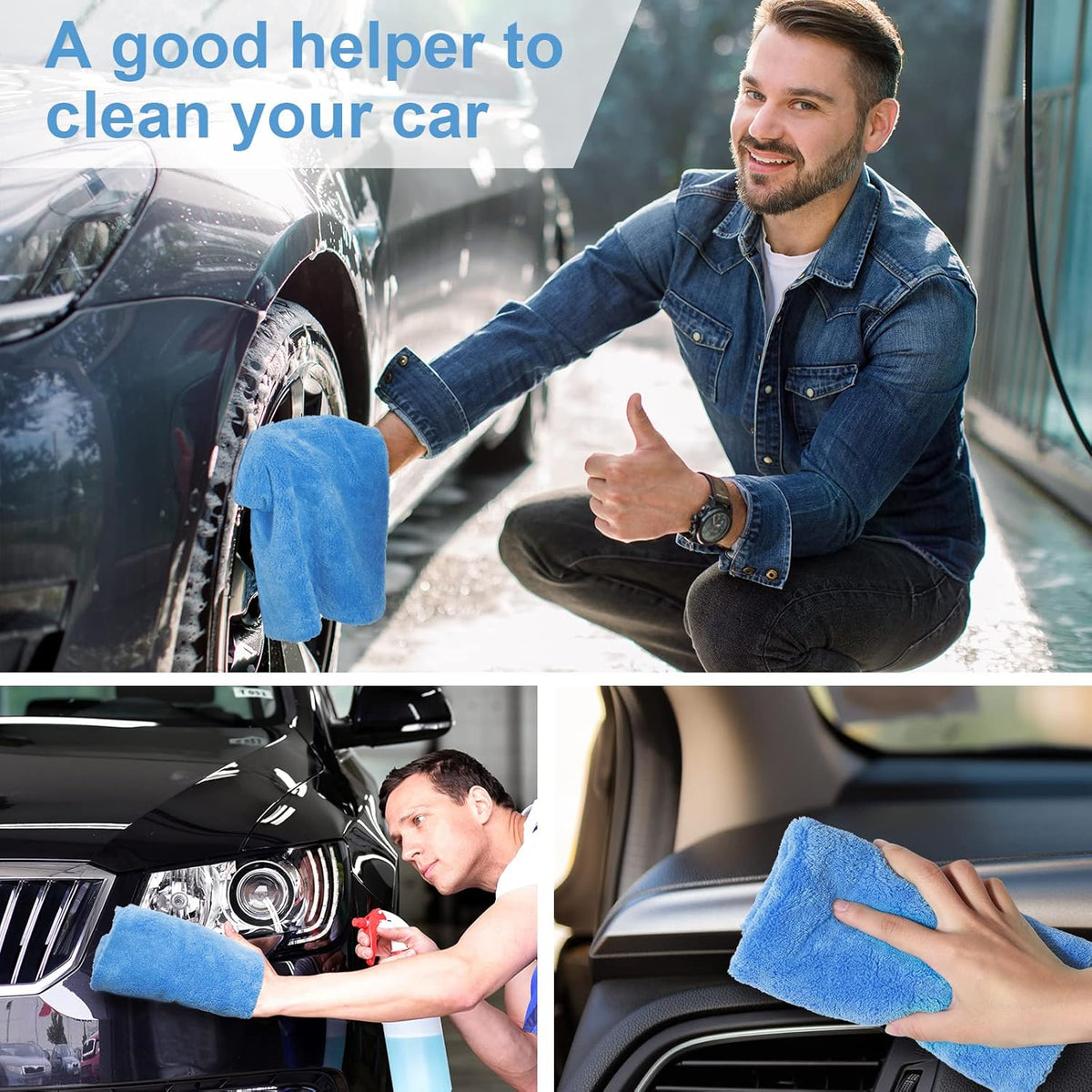 Shimeyao 30 Pcs 16 x 16 Inch Edgeless Microfiber Plush Towels for Cars Detailing Drying Wash Polishing Absorbent Cleaning Cloths