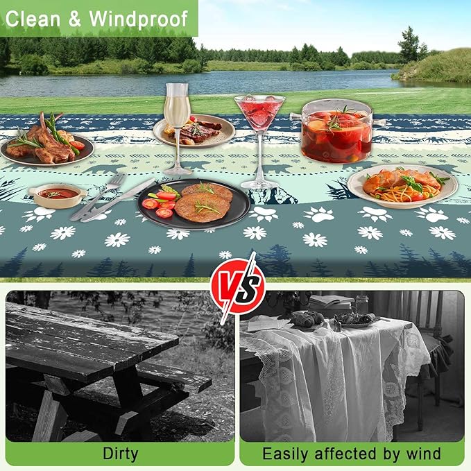 Picnic Table Cover with Bench Covers and Bag, Camping Essentials, Bohemian Waterproof Windproof Camping Tablecloth, Fitted Tablecloth Cover with Elastic Edge, for Garden & Outdoor, 3 PCS, 30x60 Inch