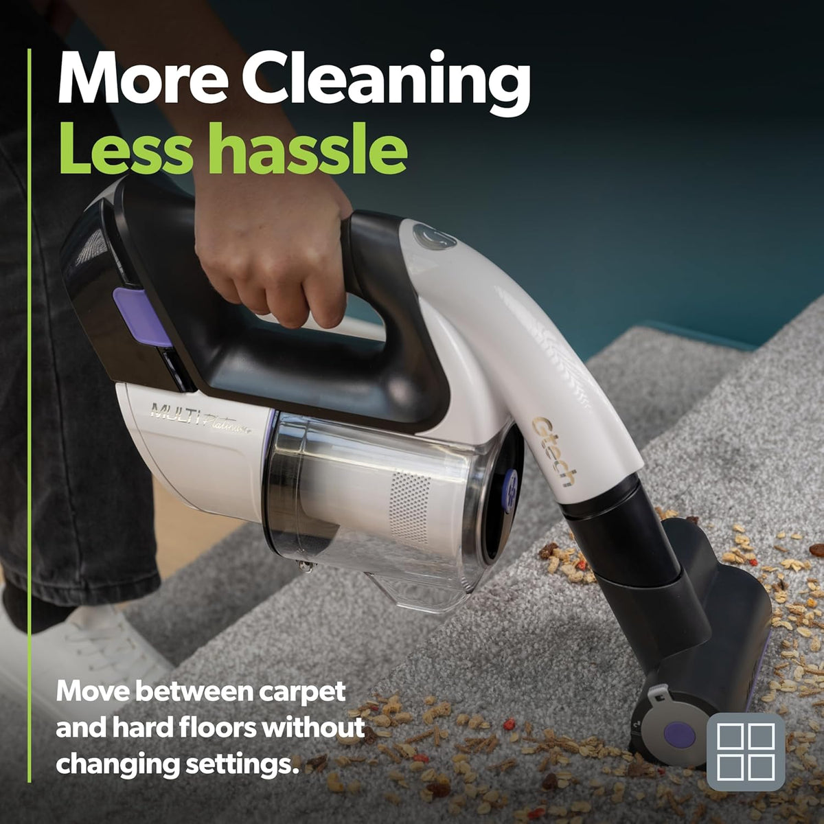 Gtech Multi Platinum Cordless Handheld Vacuum Cleaner - Portable Vacuum Cleaner for Car, Home, and More - Reinforced with Lightweight Aluminum - Rechargeable - 30 Mins Runtime