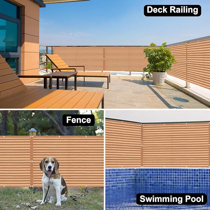 Eden's Decor Balcony Privacy Screen Brown/Khaki 4'x 38' Cover Mesh Windscreen Weather-Resistant UV Protection for Backyard Deck, Patio, Balcony, Pool, Porch, Fence, Railing, Gardening