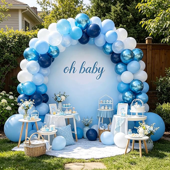 Blue Balloons 60 pcs 12 Inch Light Navy Baby Pearl Blue Metallic Latex Balloons Garland Arch kits for Boys Birthday Baby Shower Graduation Bridal Shower Wedding Party Decoration Supply