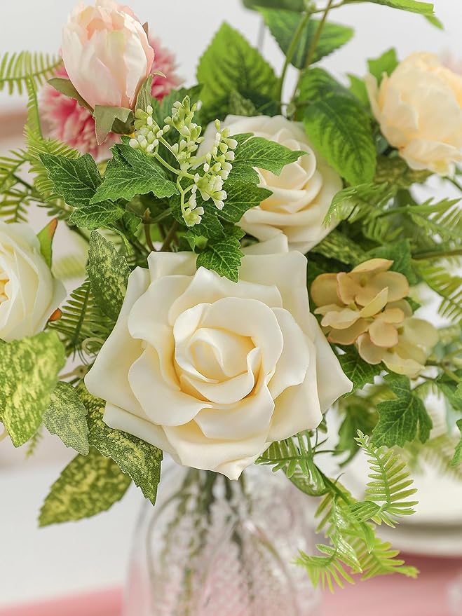 Artificial Flowers, Yellow Green Silk Fake Flowers for DIY Wedding Bridal Bouquets, Wedding Cake Flowers for Table Centerpieces Baby Shower Birthday Party Home Decorations