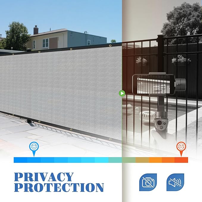 ECOOPTS 4'x52' Privacy Fence Screen Windscreen with Copper Grommets, Fit for Commercial Fence and Residential Garden Outdoor 90% UV Blockage, Cable Zip Ties Included (Gray)