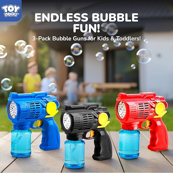 Toy Life 3 Pack Bubble Guns for Kids, Automatic Bubble Blower, Leakproof & Lightweight, Outdoor Summer Toy, Easter Basket Stuffer, Party Favor, Birthday Gift for Toddlers Boys Girls
