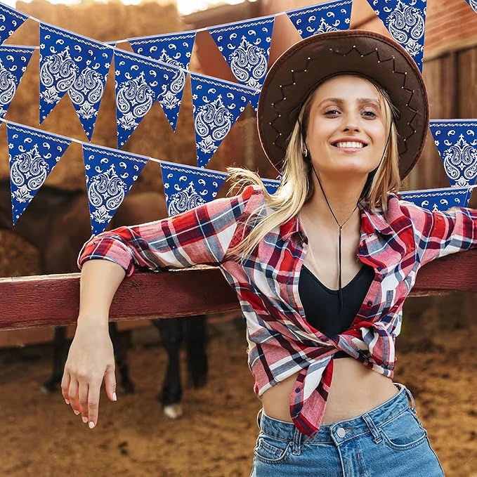 6 Pack Western Cowboy Party Decorations Blue Bandana Pennants Banner Wild West Decor Western Theme Bunting Flags for Birthday Baby Shower Country Party Supplies