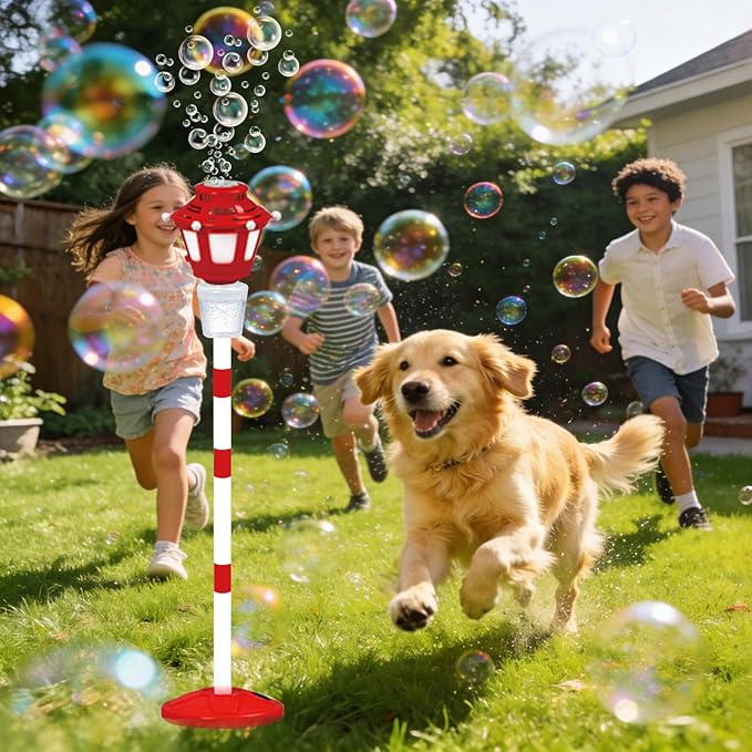 Bubble Machine Maker with Light and Music, Automatic Bubble Blower Summer Bubbles Toys, Rechargeable Automatic Bubble Machine Adjustable Height Outdoor Toy