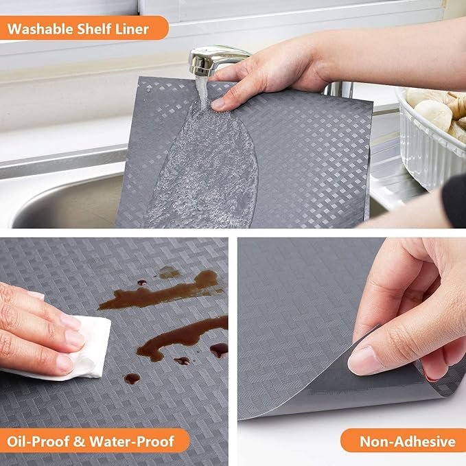 Shelf Liners for Kitchen Cabinets Refrigerator Liners Waterproof & Oil-Proof Kitchen Cupboard Liner Non-Slip Drawer Mats EVA Material Non Adhesive Fridge Liner for Shelves - Gray 11.8 x 393.7 inches