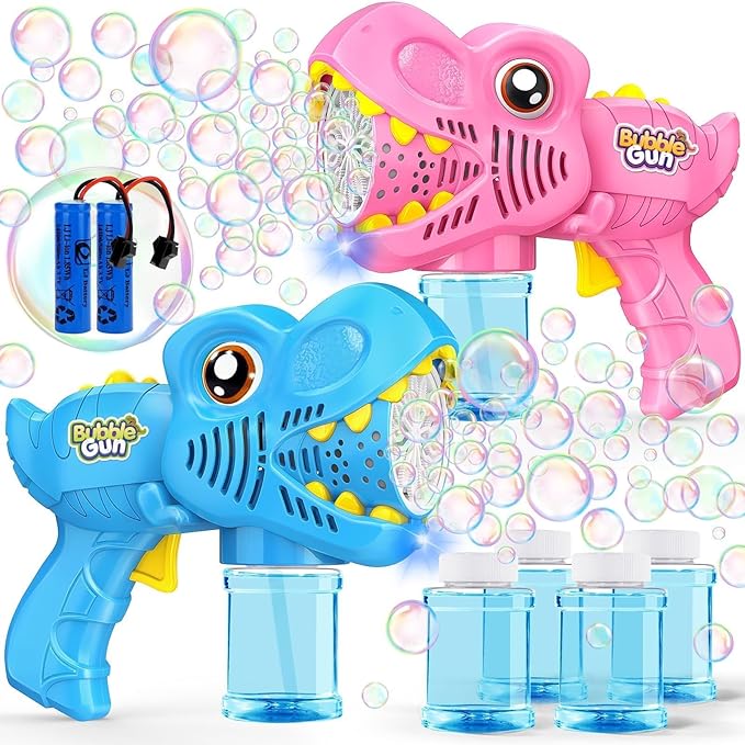 Yunaking Toys for Boys Girls Ages 4-8 - 2 Pack Bubble Machine Gun Rechargeable Dinosaur Toy Gift for 4 5 6 7 8 Boy Girl Kids Toddlers Outdoor Toys 4-6 Easter Basket Stuffers Christmas Valentines Gift