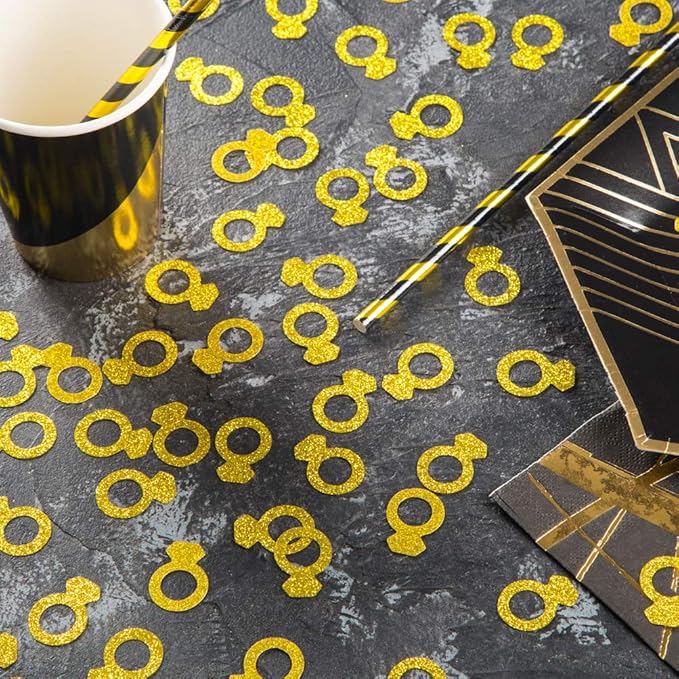 MOWO Gold Diamond Ring Confetti Table Decor and Event Decor, Gold Glitter, 200 Count