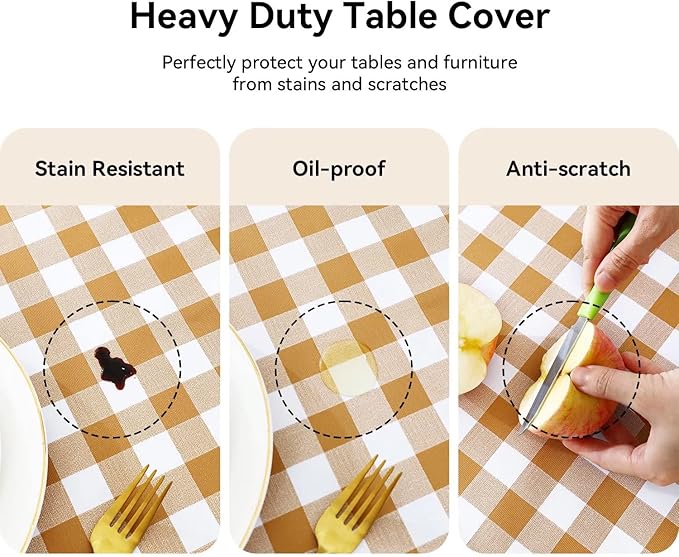 Romanstile Square Vinyl Tablecloth, 100% Waterproof Buffalo Gingham Plastic Table Cloth, Heavy Duty Wipeable Checkered Table Covers for Outdoor, Camping, Picnic, Patio - 54 x 54, Coffee and White