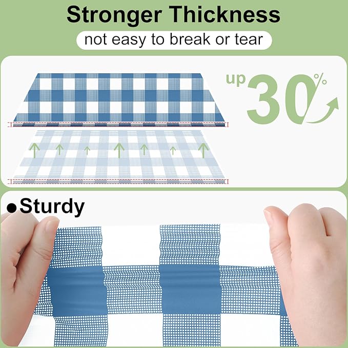 Smiry 3 Pack Aquamarine Gingham Disposable Tablecloths - 54" x 108" Heavy Duty Plastic Table Cloth, Waterproof Buffalo Plaid Table Covers for Picnic, Banquets, Parties