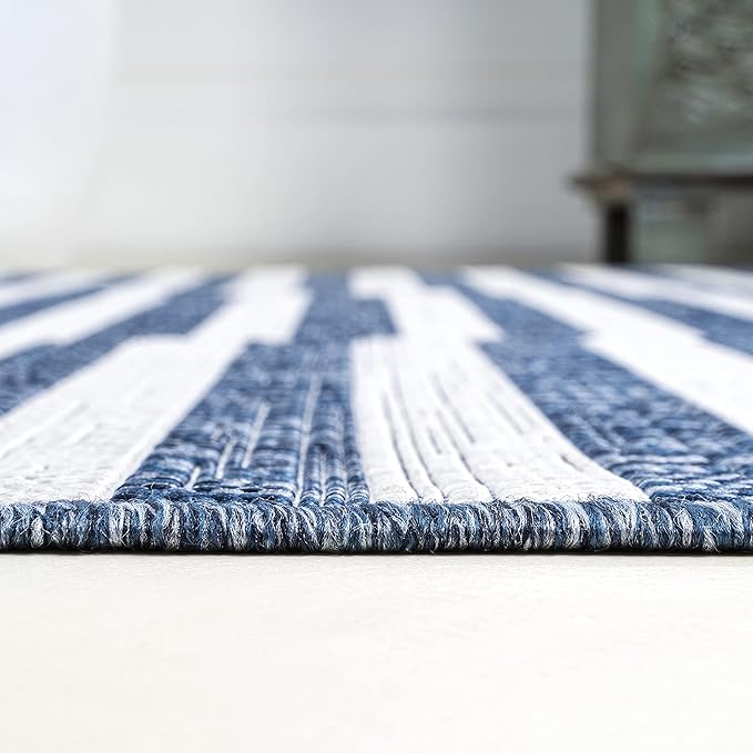 JONATHAN Y Offset Stripe Indoor Outdoor Area Rug 3X5 Blue/Ivory, Sukie Modern for Backyard, Patio, Porch, Easy-Cleaning, High Traffic, Pet-Friendly, Non-Shedding (SMB133D-3)