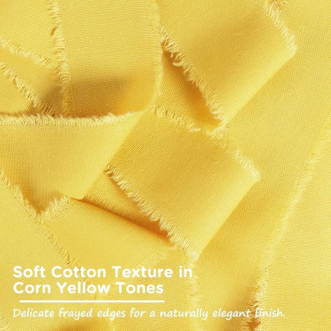 Yellow Cotton Ribbon 1-1/2 Inch Mustard Yellow 3 Rolls 21 Yards Frayed Edge Fabric Set for Wedding Decor, Bridal Bouquet Wrap, Baby Shower, Gift Wrapping & Fall Decor