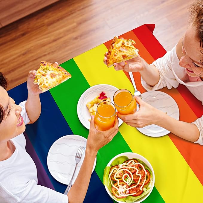 QZYL 4 PCS Pride Decorations, 108 x 54 Inches Disposable Tablecloth, Plastic Rectangle Rainbow Table Covers Stuff, Gay Pride Month Accessories for Rainbow Theme LGBTQ Community Party Decor