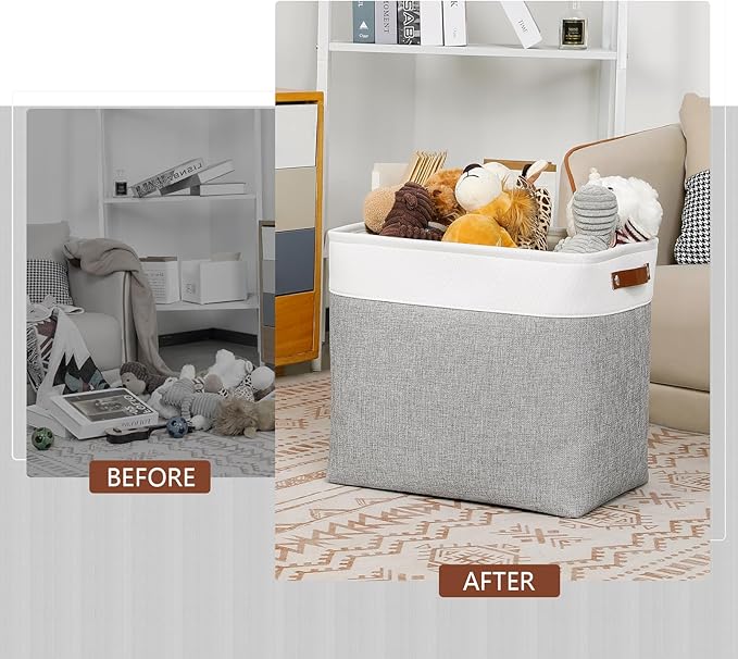 DULLEMELO Extra Large Storage Baskets, Fabric Storage Bins for Organizing Shelves Nursery Toys Books, Closet Baskets and Bins with Handles, White&Grey, 2-Pack