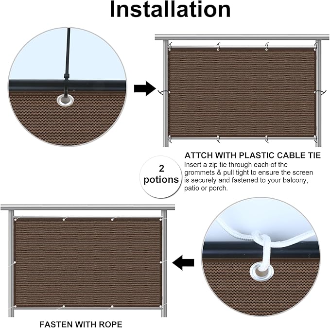 Eden's Decor Balcony Privacy Screen Brown 4'x 41' Cover Mesh Windscreen Weather-Resistant UV Protection for Backyard Deck, Patio, Balcony, Pool, Porch, Fence, Railing, Gardening