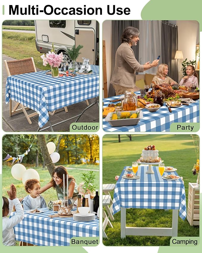 Smiry 8 Packs Gingham Disposable Table Cloth, 54 x 108 Inch Waterproof Plastic Tablecloth, Rectangle Aqua and White Checkered Table Covers for Picnic, Birthday, Party