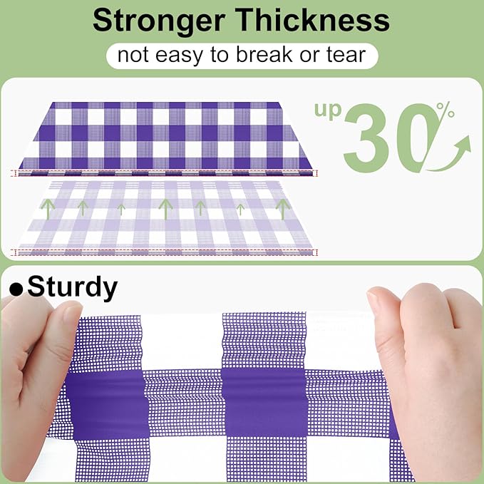Smiry 3 Pack Purple Gingham Disposable Tablecloths - 54" x 108" Heavy Duty Plastic Table Cloth, Waterproof Buffalo Plaid Table Covers for Picnic, Banquets, Parties