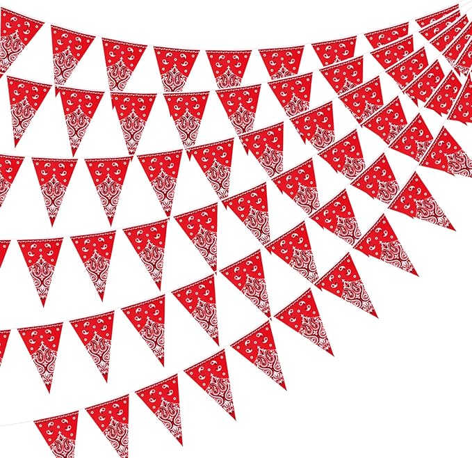 6 Pack Western Cowboy Party Decorations Red Bandana Pennants Banner Wild West Decor Western Theme Bunting Flags for Birthday Baby Shower Country Party Supplies