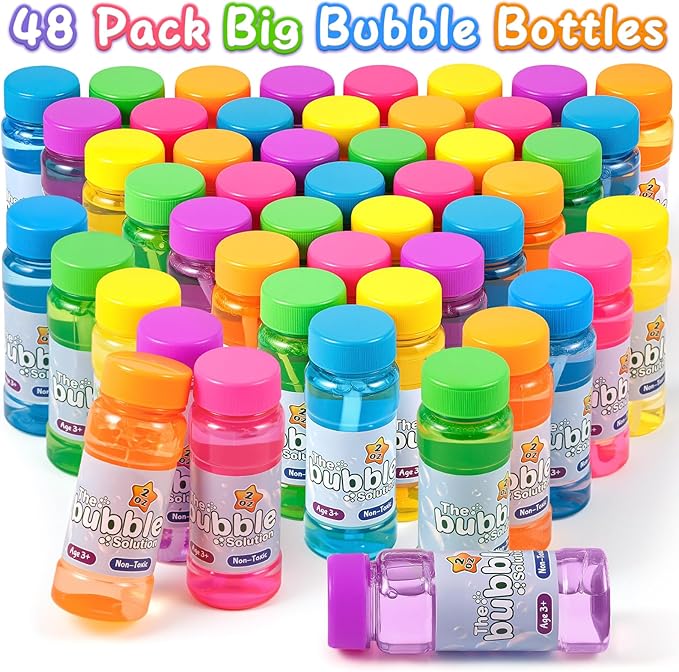 36 Pack Bubble Bottles with Wand in 6 Colors, Bulk Party Favors for Kids, Birthday, Christmas, New Year, Valentine, Carnival, School Classroom Prizes for Boys & Girls, Ideal Goodies Bags Stuffers