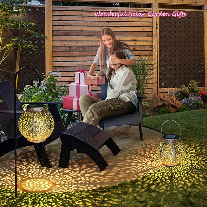 2Pack Solar Outdoor Lanterns Waterproof, Garden Gifts for Mom, Rose Solar Garden Decor , Warm White Table Lights for Yard Art, Porch, Mothers Day Grandma Wife (Antique Bronze )