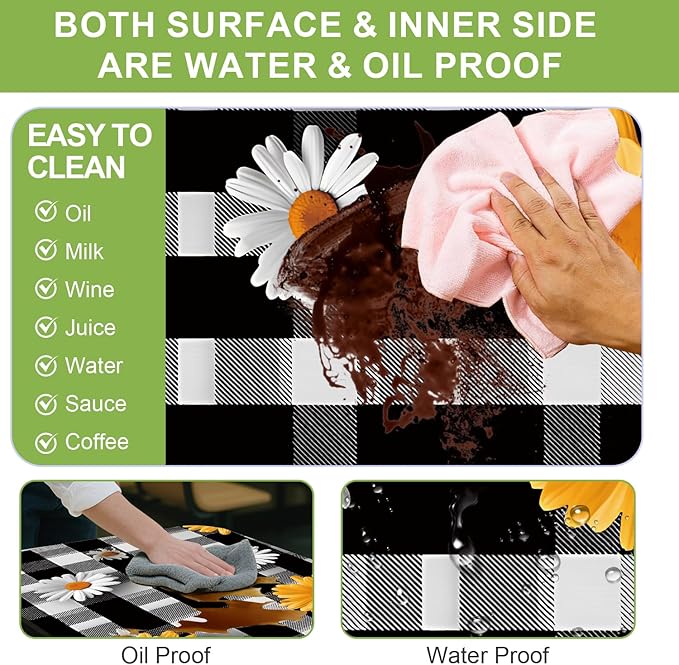 ANNA QUEEN 6FT Sunflower Picnic Table Cover Set 3PCS 72"x30", Waterproof Outdoor Bench and Tablecloth Furniture Protection for Camping Beach BBQ Patio Backyard (Small Flowers)