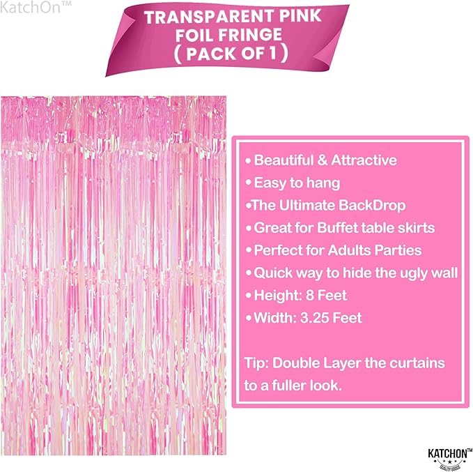 KatchOn, XtraLarge Iridescent Pink Streamers for Party Decorations - 3.2x8 Feet Pack of 2, Pink Backdrop for Mothers Day Decorations, Bachelorette Party Bridal Shower Gender Reveal Pink Birthday Decor