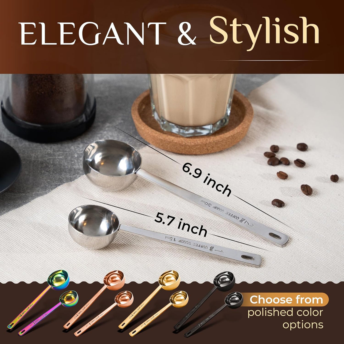 Orblue Premium Coffee Scoop Set - 1 Tbsp (15ml) & 2 Tbsp (30ml) Measuring Tablespoon