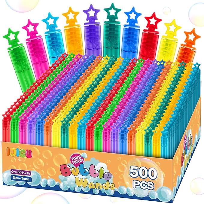 500 Pcs Mini Bubble Wands in 10 Colors, Bulk Party Favors for Kids, Themed Birthday, Christmas, New Year, Valentine, Carnival, School Classroom Prizes for Boys & Girls, Ideal Goodies Bags Stuffers