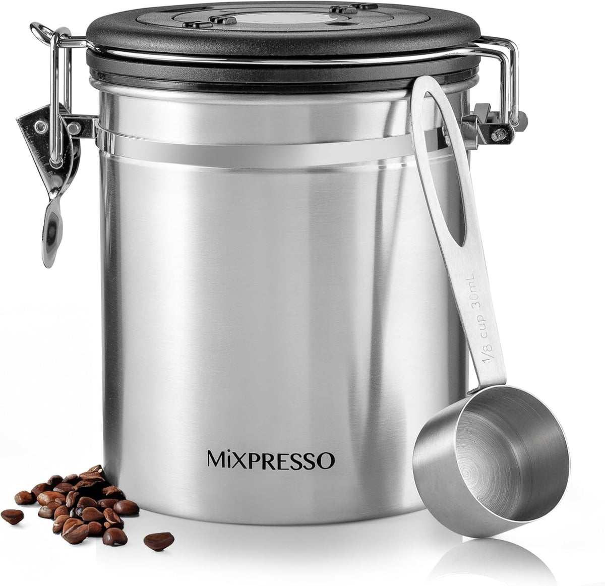 Mixpresso 16 Oz Coffee Canister with Scoop, Stainless Steel Airtight Coffee Container, Air tight Jar Tea Storage with Date Tracker