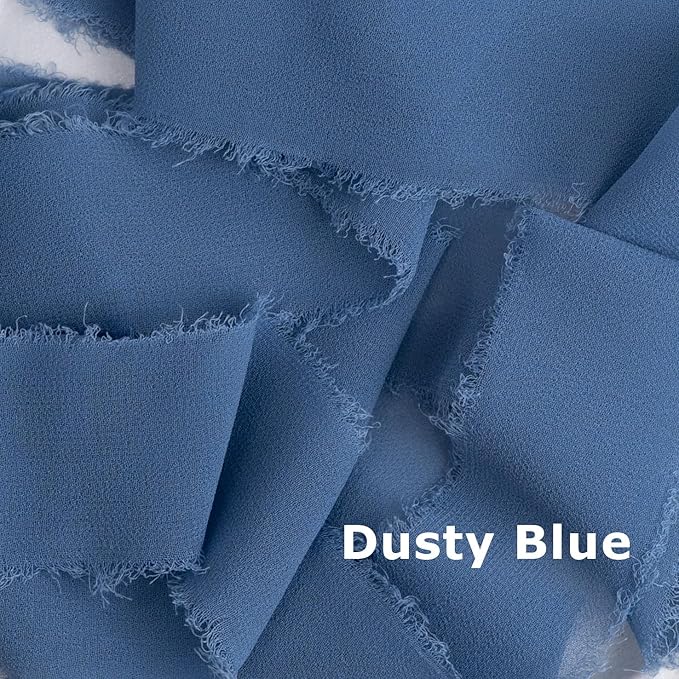 Chiffon Ribbon, Dusty Blue Silk 1.5''x21Yd Handmade Frayed Fringe Ribbons for Wrapping, DIY Bows, Invitations, Bridal Bouquets, Crafts, Birthday, Wedding, Engagement, Party Decoration, 3 Rolls