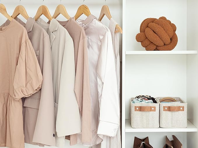 StorageWorks Narrow Storage Bins, Small Basket for Closet and Shelves, Fabric Organizer with Handles, Toilet Paper Storage, Brown and Beige, 2-Pack
