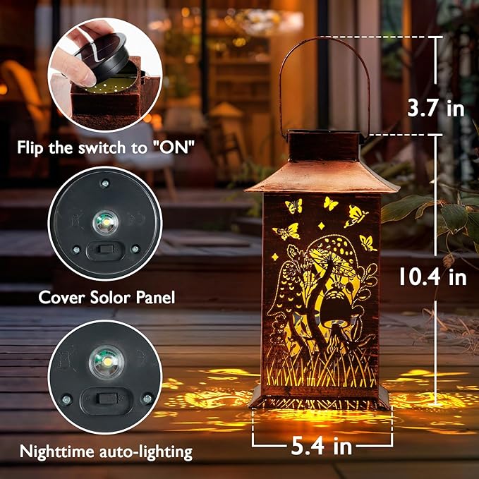 Homemory Mushroom Solar Lanterns Outdoor Waterproof, Birthday Gifts for Women Mom Grandma, LED Metal Decoration for Outside, Yard, Backyard, Porch, Lawn