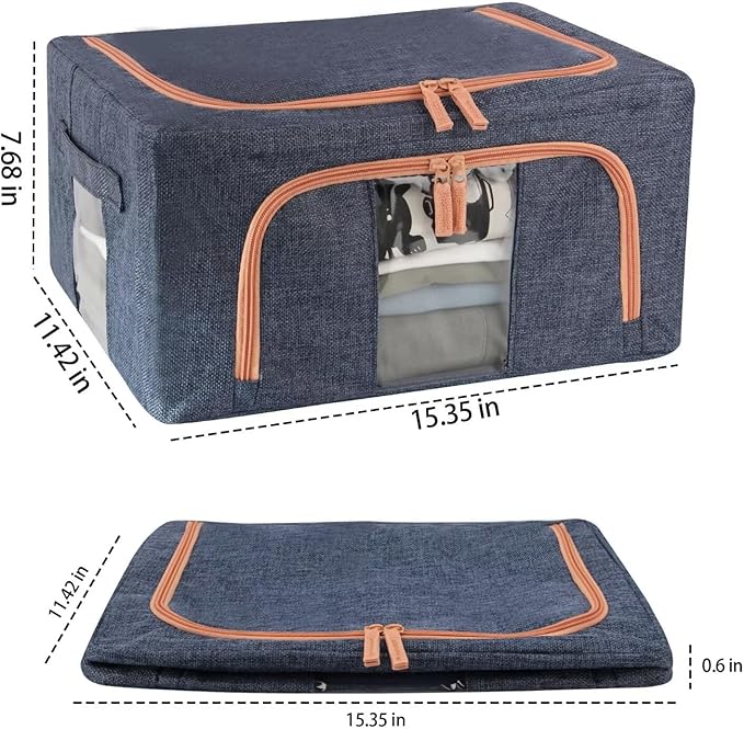 3 Pack 22L Stackable Clear Window Clothes Storage Bins Box Foldable Frame Closet Organizer Large Capacity Linen Fabric Containers Bags for Bedding Quilt…