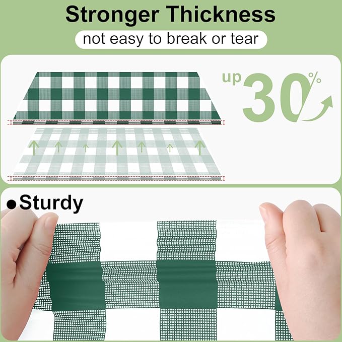 Smiry 3 Pack Hunter Green Gingham Disposable Tablecloths - 54" x 108" Heavy Duty Plastic Table Cloth, Waterproof Buffalo Plaid Table Covers for St. Patrick's Day, Banquets, Parties