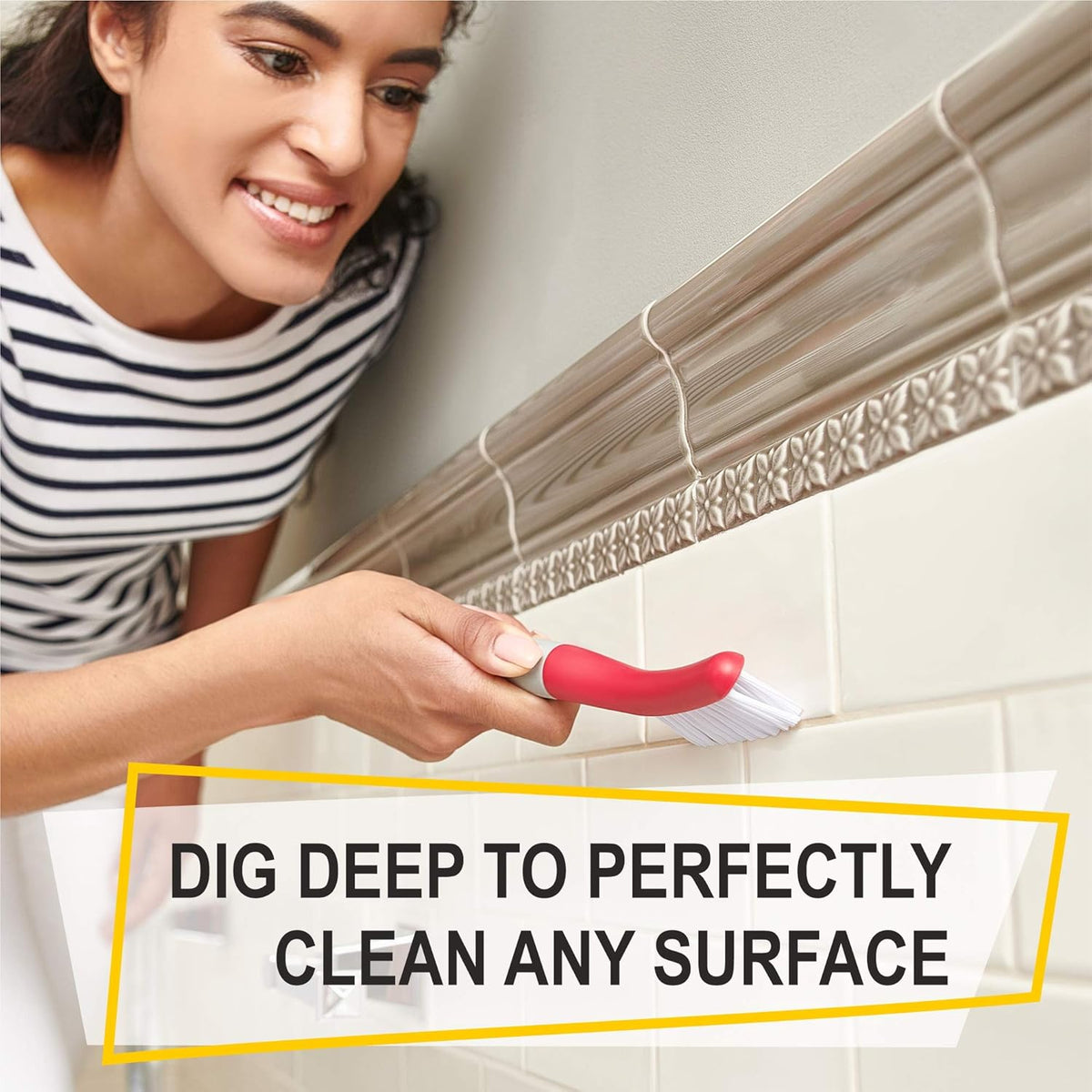 Scrub Brush Set of 3pcs - Cleaning Shower Scrubber with Ergonomic Handle and Durable Bristles - Grout Cleaner Brush