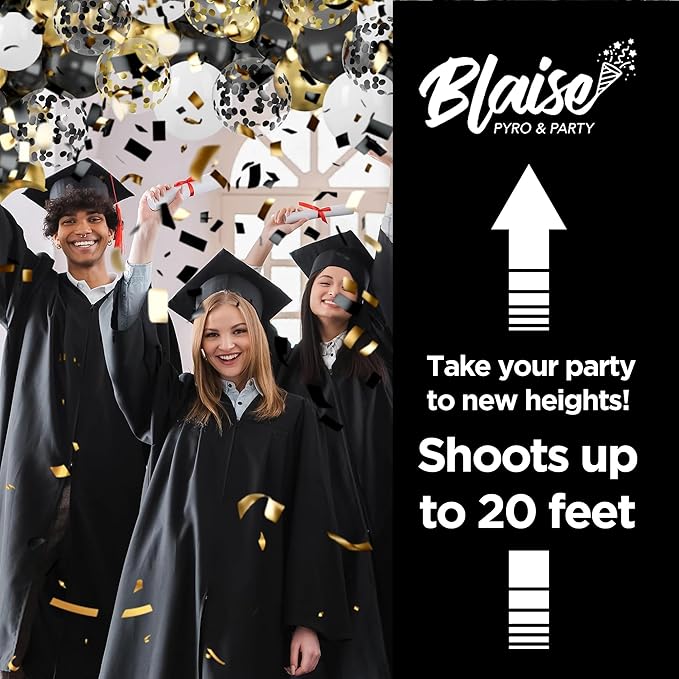 Blaise Pyro & Party Black & Gold Confetti Poppers - Easy to Use Confetti Cannons for Weddings, Birthdays, Anniversaries & More - 2 Pack, 12 Inch