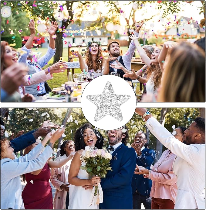 MECCANIXITY 200Pcs Star Confetti Glitter Confetti Table Confetti Decor for Party Wedding Festival Decorations,0.24x0.24Inch,Silvery