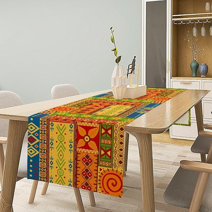 African Totems Table Runner, African American Kwanzaa Black History Month Juneteenth Table Runner for Home Kitchen Dining Holiday Party 13x60in