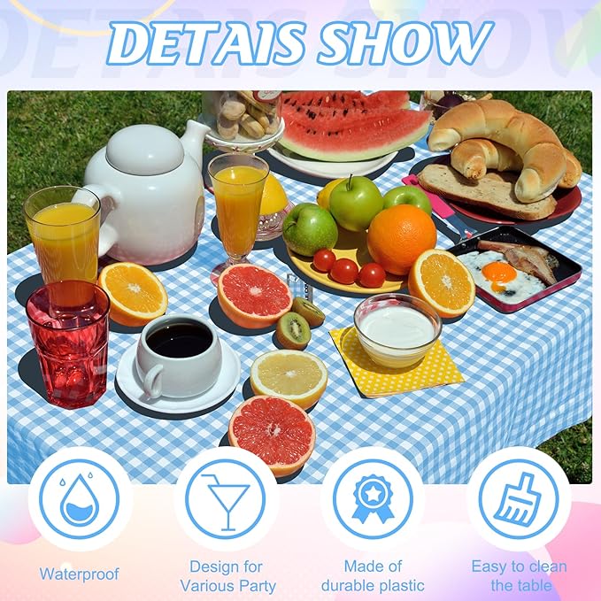 6Pack Light Blue and White Plastic Checkered Tablecloth, Premium Decorative Disposable Light Blue Gingham Plaid Tablecloth for Party, Rectangle Party Table Cover for Picnic Farm Birthday, 54x108 Inch