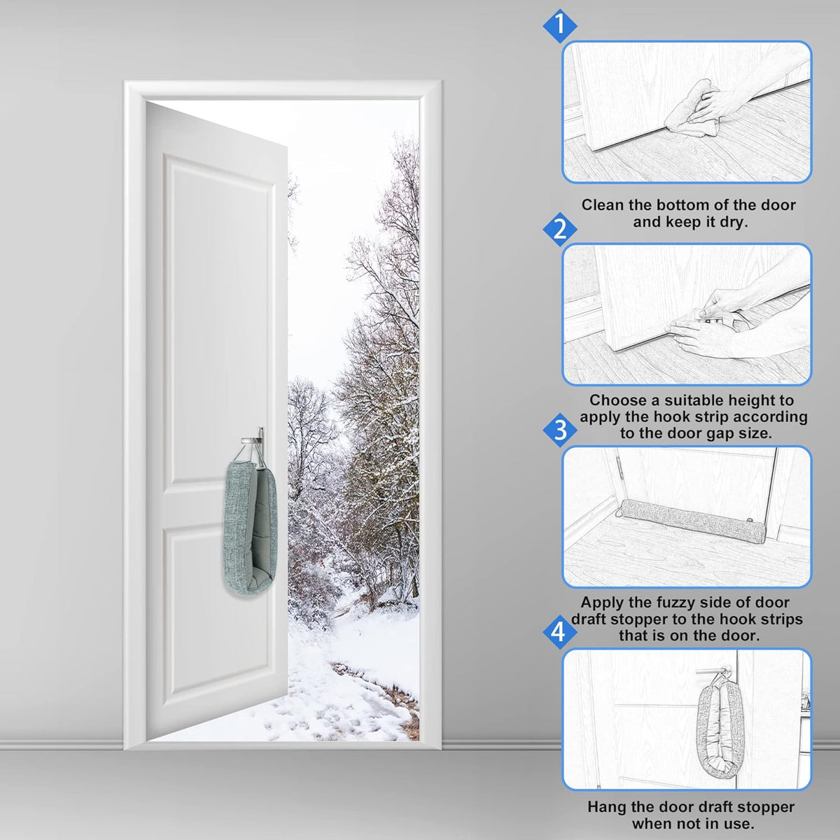 NABOWAN 38" Weighted Under Door Draft Stopper -Triangular Door Draft Blocker with Hook Loops for Easy Install, Save Energy, Home Room Essentials