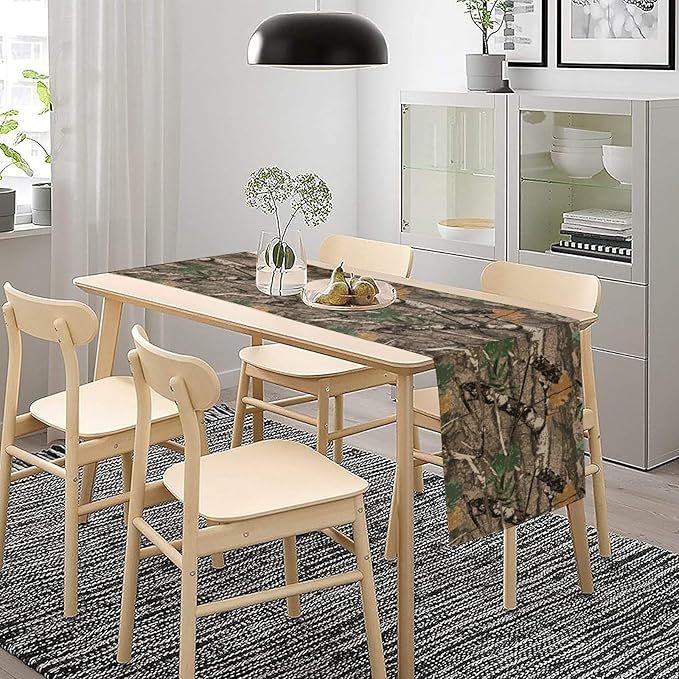 Camo Branches Table Runner, Camo Tree Hunting Oak Table Runner for Dining Home Party Cafe Holiday 13x60in