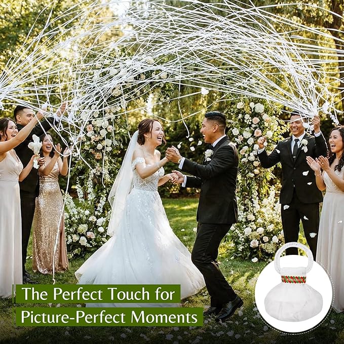 40 Pack Hand Throw Streamers, No Mess Confetti Poppers White Paper Crackers for Birthday, Wedding, Party Celebrations
