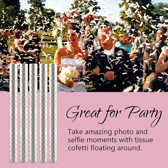 BATTIFE 40Pack White Confetti Wands, 14 Inch Tissue Paper Confetti, Flick Flutter Sticks for Wedding, Celebrations, Anniversary, Birthday, Graduation Party