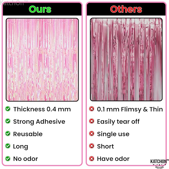 KatchOn, XtraLarge Iridescent Pink Streamers for Party Decorations - 3.2x8 Feet Pack of 2, Pink Backdrop for Mothers Day Decorations, Bachelorette Party Bridal Shower Gender Reveal Pink Birthday Decor